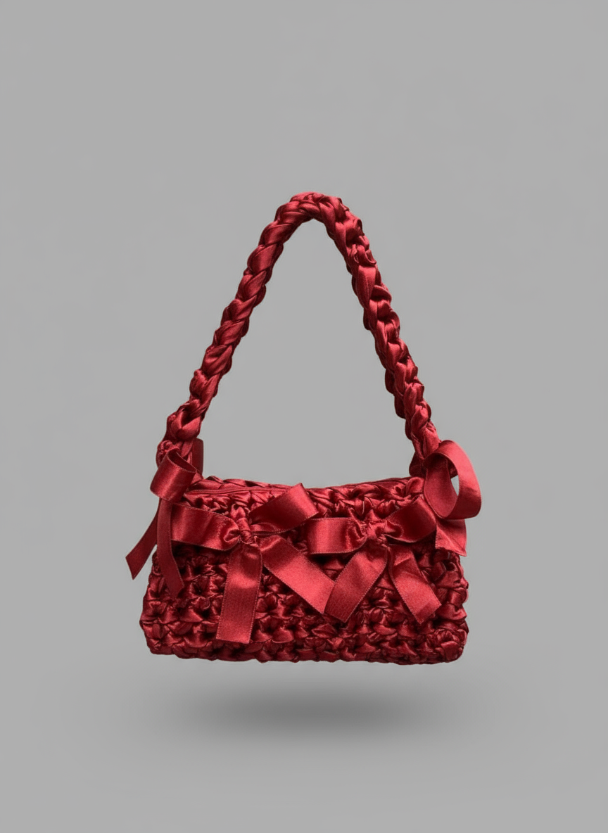 Ruby Ribbon Crochet Handbag