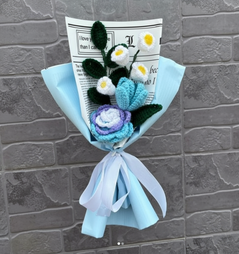 Blue Harmony Crochet Bouquet
