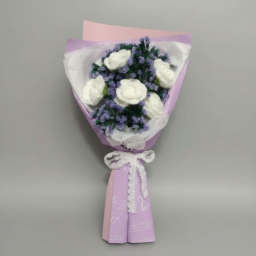 Crochet White Rose Bouquet