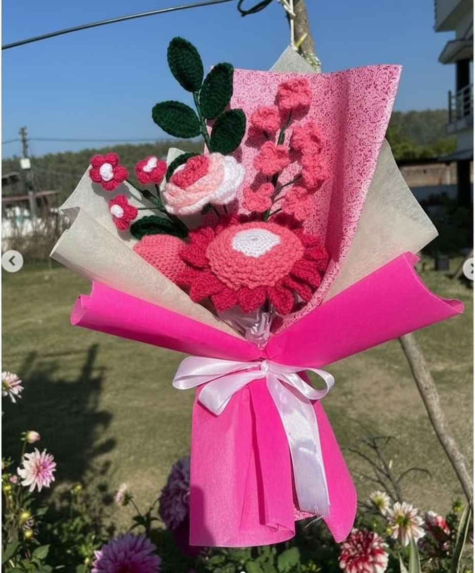 Pink Blossom Crochet Bouquet