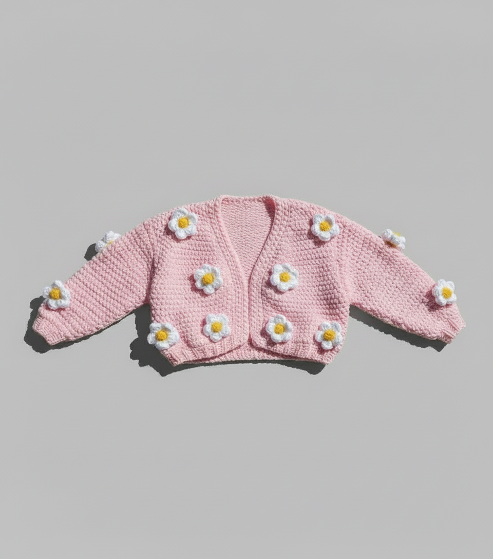 Pink Daisy Crochet Cardigan